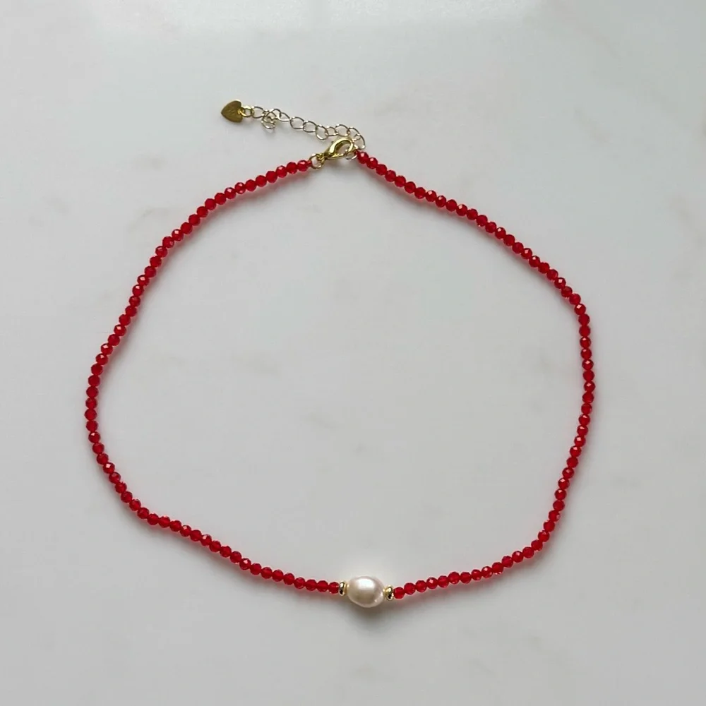 NWOT Tuckernuck Jewelry Red Spinel and Pearl Choker Necklace